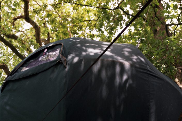 A close up of the top of the Secret Campsite's green woodland Tree Tent